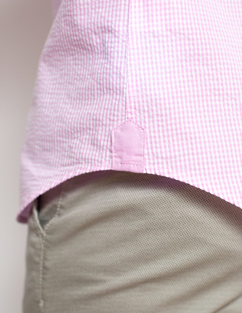 Camisa Casual Cuadro Seersucker Rosa