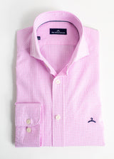 Camisa Casual Cuadro Seersucker Rosa