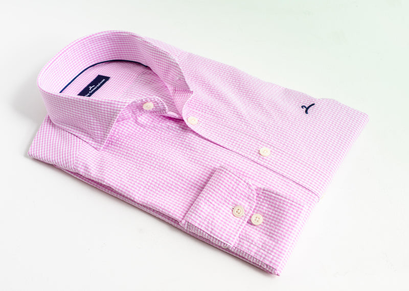 Camisa Casual Cuadro Seersucker Rosa